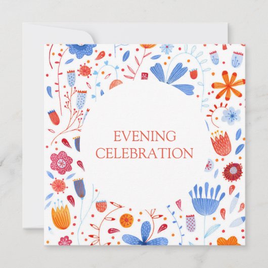 Invitation Aquarelle florale Bleu orange (Devant)