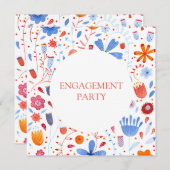 Invitation Aquarelle florale Bleu orange (Devant / Derrière)