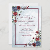 Invitation Aquarelle florale bleu-outremer (Devant)