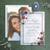 Invitation Aquarelle florale bleu-outremer