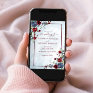 Invitation Aquarelle florale bleu-outremer