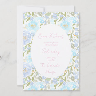 Invitation Aquarelle florale bleu pastel