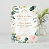 Invitation Aquarelle florale bleu Quinceanera (Debout devant)