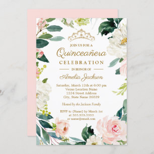 Invitation Aquarelle florale bleu Quinceanera