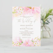 Invitation Aquarelle florale bleu rose ombre Boho botanique (Debout devant)