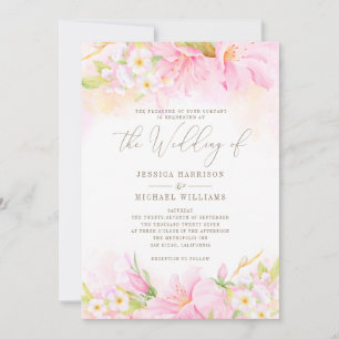 Invitation Aquarelle florale bleu rose ombre Boho botanique