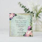 Invitation Aquarelle Florale Bleu & Rose Partie d'engagement (Debout devant)