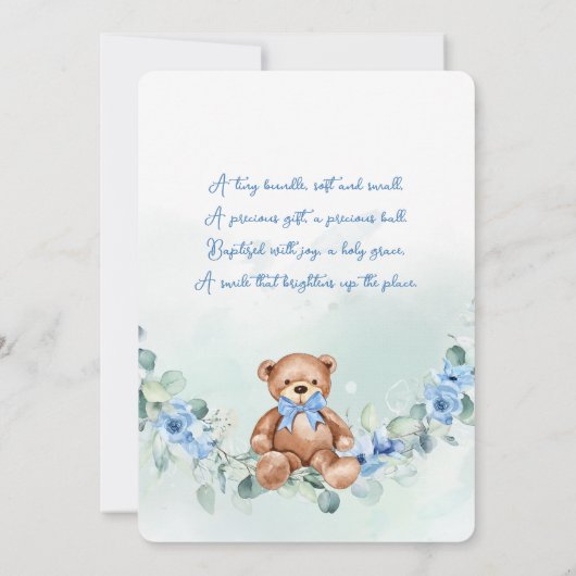 Invitation Aquarelle florale bleu vert Baptême de l'ours en p (Dos)
