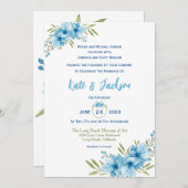 Invitation Aquarelle florale bleue (Devant / Derrière)
