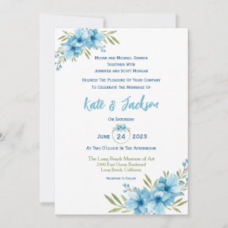 Invitation Aquarelle florale bleue