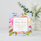 Invitation Aquarelle Florale Bleue avec Baby shower de points (Debout devant)
