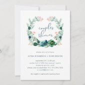 Invitation Aquarelle florale bleue et verte | Fête de couples (Devant)