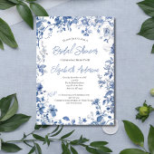 Invitation Aquarelle Florale Bleue Fête des mariées élégante