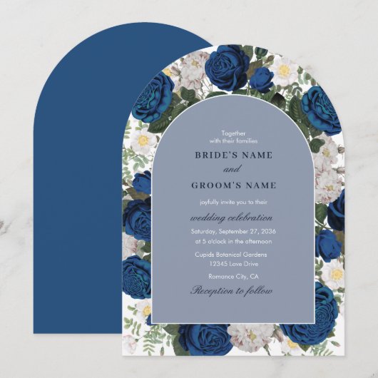 Invitation Aquarelle Florale Bleue Moderne Elégante Arche de (Devant / Derrière)