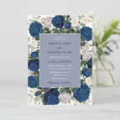 Invitation Aquarelle Florale Bleue Moderne Mariage élégant (Debout devant)