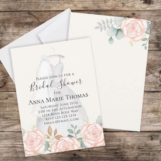 Invitation Aquarelle florale Blush Élégante robe de mariée