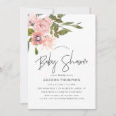 Invitation Aquarelle florale Blush et Baby shower or (Devant)