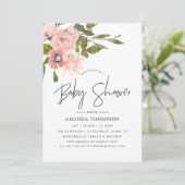 Invitation Aquarelle florale Blush et Baby shower or (Debout devant)