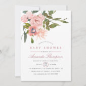 Invitation Aquarelle florale Blush et Baby shower Rose or (Devant)