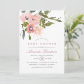 Invitation Aquarelle florale Blush et Baby shower Rose or (Debout devant)