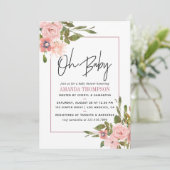 Invitation Aquarelle florale Blush et Baby shower Rose or (Debout devant)