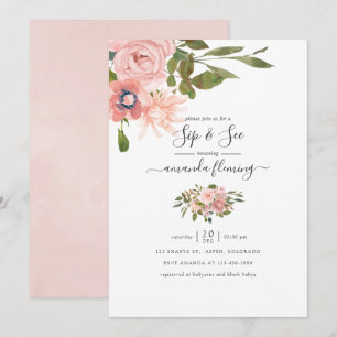 Invitation Aquarelle florale Blush et Rose Gold Sip and See