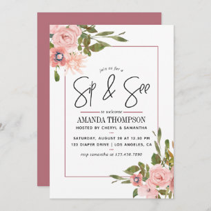 Invitation Aquarelle florale Blush et Rose Gold Sip et Voir