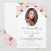 Invitation Aquarelle florale Blush Photo Funérailles commémor (Devant / Derrière)