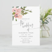 Invitation Aquarelle florale Blush Rose Mariage Inviter (Debout devant)