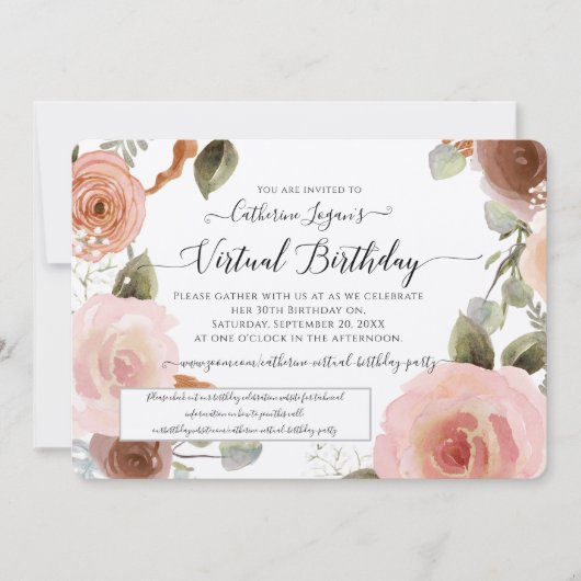 Invitation Aquarelle florale Blush virtuelle Wreath Anniversa (Devant)