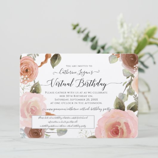 Invitation Aquarelle florale Blush virtuelle Wreath Anniversa (Debout devant)