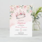 Invitation Aquarelle florale blush wreath Baptism tiara (Debout devant)