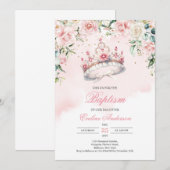 Invitation Aquarelle florale blush wreath Baptism tiara (Devant / Derrière)