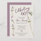 Invitation Aquarelle florale Boho 60e anniversaire (Devant / Derrière)