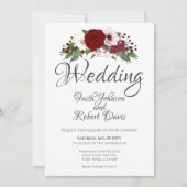 Invitation Aquarelle Florale Bourgogne Blanc-Blanc (Devant)