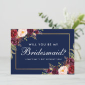 Invitation Aquarelle Florale Bourgogne Bleue Bridesmaid (Debout devant)