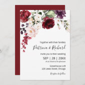 Invitation Aquarelle Florale Bourgogne Mariage élégant (Devant / Derrière)