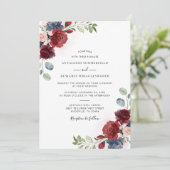 Invitation Aquarelle Florale Bourgogne Mariage élégant (Debout devant)