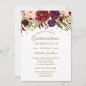 Invitation Aquarelle Florale Bourgogne or Quinceanera Invitat (Devant)