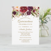 Invitation Aquarelle Florale Bourgogne or Quinceanera Invitat (Debout devant)