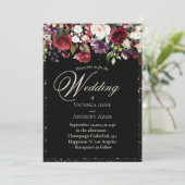 Invitation Aquarelle Florale Bourgogne Rustique Noir Mariage (Debout devant)