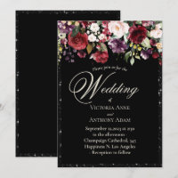 Aquarelle Florale Bourgogne Rustique Noir Mariage
