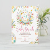 Invitation Aquarelle florale Brunch de Pâques et chasse aux o (Debout devant)