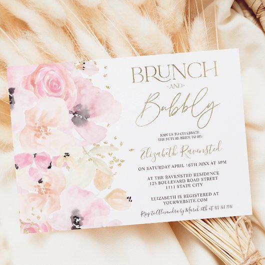 Invitation Aquarelle florale brunch doré bulle douche nuptial