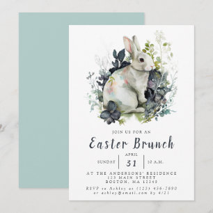 Invitation Aquarelle Florale Bunny de Pâques Brunch