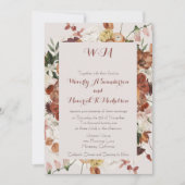 Invitation Aquarelle Florale Burnt Orange Dusty Rose Élégant (Devant)