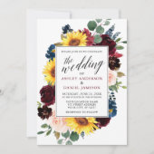Invitation Aquarelle Florale Calligraphie Bourgogne Mariage (Devant)