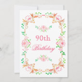 Invitation Aquarelle florale chic 90e anniversaire double fac (Devant)