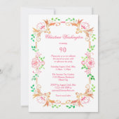 Invitation Aquarelle florale chic 90e anniversaire double fac (Dos)