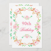 Invitation Aquarelle florale chic 90e anniversaire double fac (Devant / Derrière)